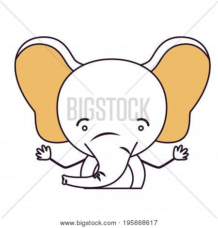 silhouette color sections caricature half body of cute elephant tranquility expression with hands up vector illustration