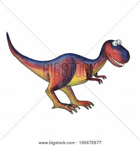 prehistoric dinosaur tyrannosaurus t rex isolated on white background. Fossil animals and reptiles in cartoon watercolor style.