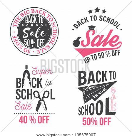 Back to School design. For advertising, promotion, poster, flier, blog, article, social media, marketing or banner. Vector illustration. Vintage typography design with school supplies and Back to School Sale text.