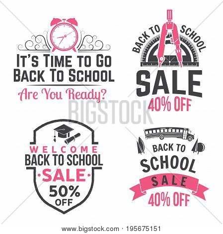 Back to School design. For advertising, promotion, poster, flier, blog, article, social media, marketing or banner. Vector illustration. Vintage typography design with school supplies and Back to School Sale text.