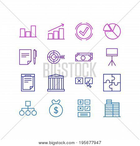 Vector Illustration Of 16 Trade Icons. Editable Pack Of Chart, Recision, Bag And Other Elements.