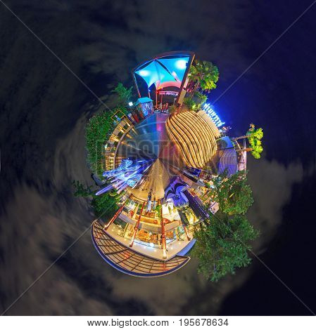 360 Panorama View point of Tha Maharaj Shopping mall in night time / circle panorama of shopping mall