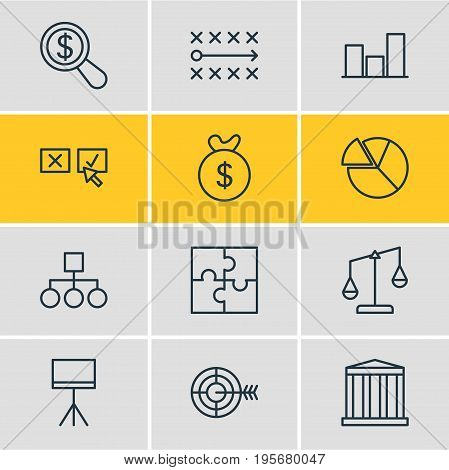 Vector Illustration Of 12 Management Icons. Editable Pack Of Recision , Balance , Board Stand Elements.