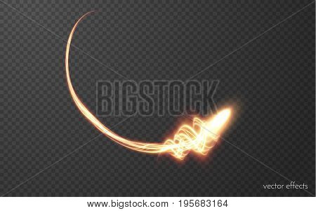Glowing magic fireball with beautiful dust particle trail vector effect. EPS10.