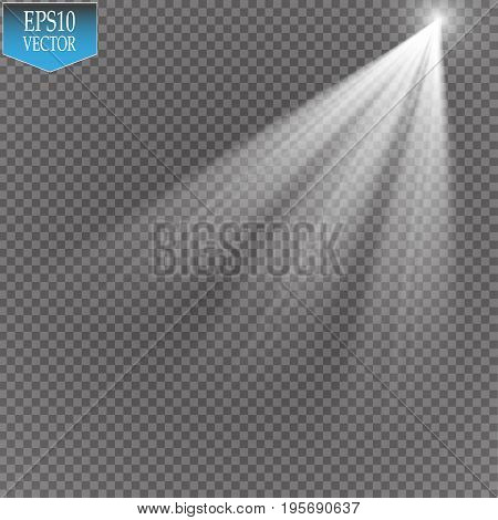 Christmas Tree made, White glitter bokeh lights and sparkles. Shining star, sun particles and sparks with lens flare effect on transparent background. Vector