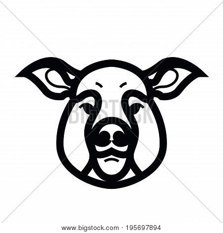 Linear stylized drawing of pig swine - for icon or sign template