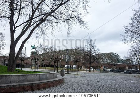 View of embankment in Cologne the largest city in the German federal State of North Rhine-Westphalia and the fourth-largest city in Germany