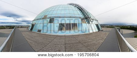 Panorma photograph of the Perlan dome Reykjavik Iceland