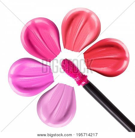 Collection of smears of lipstick. A flower from smears of lipstick. Isolated on white background