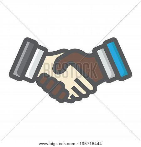 Business handshake colorful line icon, contract and agreement, vector graphics, a filled pattern on a white background, eps 10.