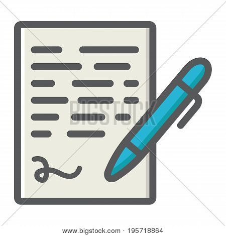 Pen signing colorful line icon, business contract and signature, vector graphics, a filled pattern on a white background, eps 10.