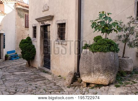 View of typical Groznjan alley Istria. Croatia
