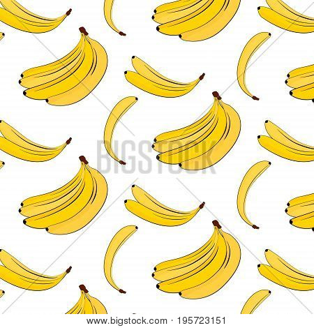 Vector banana pattern. Yellow summer plant colorful background Banana tropical natural fruit print. Food vegan cover