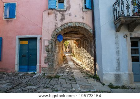 Arch in the typical alley of Groznjan Istria. Croatia