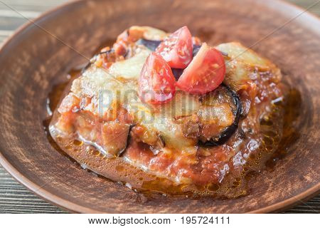 Portion of parmigiana di melanzane close up
