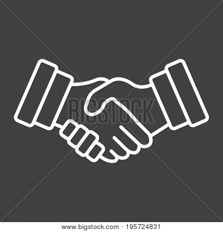 Business handshake line icon, contract and agreement, vector graphics, a linear pattern on a black background, eps 10.