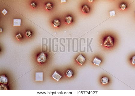microscopic shot showing some microcrystals in dried dyestuff