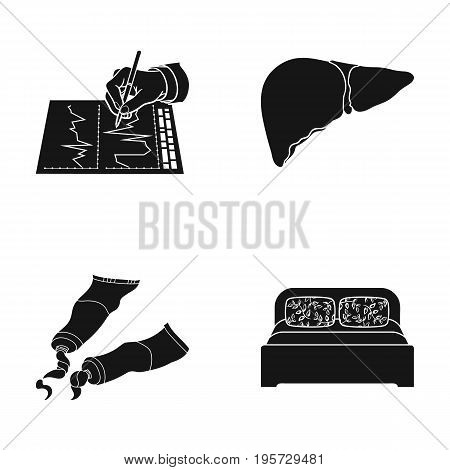 design, textiles, medicine and other  icon in black style. bed, pillow, bedspread, icons in set collection