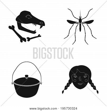 history, museum, nature and other  icon in black style.hair, braids, tourism, icons in set collection
