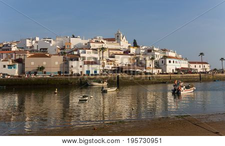 FERRAGUDO, PORTUGAL - APRIL 24, 2017: Picturesque view of Ferragudo fishing village in Algarve, Portugal