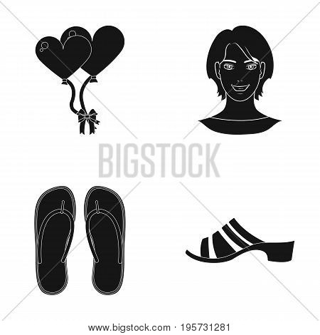 sole, powder, design and other  icon in black style. rubber, shoes, sandals, icons in set collection