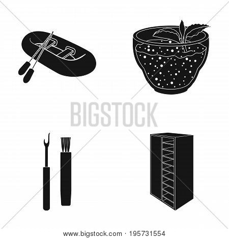 wood, design, cafe and other  icon in black style.decoration, cabinets, racks icons in set collection.