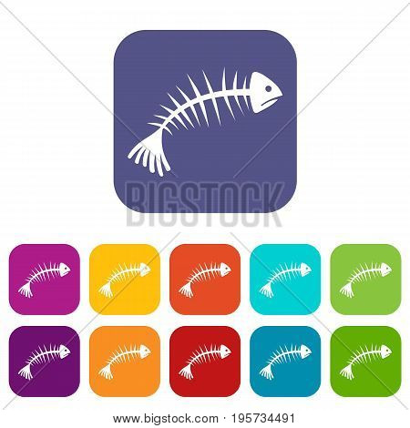 Fish bones icons set vector illustration in flat style In colors red, blue, green and other