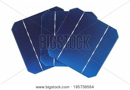 Three cells of the solar panel isolated on a white background.