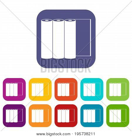 Rolls of paper icons set vector illustration in flat style In colors red, blue, green and other
