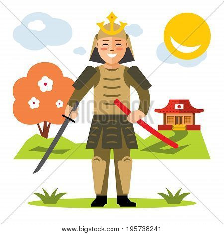 Warrior in armor with a sword. Isolated on a white background