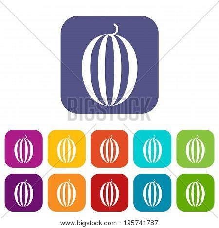 Striped melon icons set vector illustration in flat style In colors red, blue, green and other