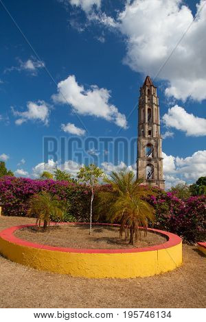 Manaca Iznaga old slavery tower near Trinidad Cuba. The Manaca Iznaga Tower is the tallest lookout tower ever built in the Caribbean sugar region.
