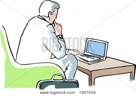 Podnikatel sedící s notebookem