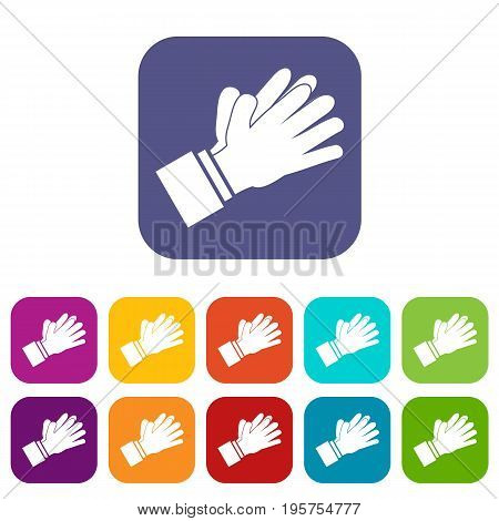 Clapping applauding hands icons set vector illustration in flat style In colors red, blue, green and other