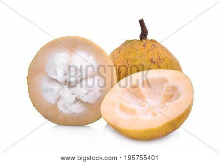 whole and half santol tropical fruit isolated on white background