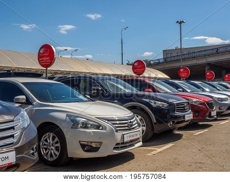 Used car parking for sale. Trade in cars. Russia Moscow May 2017.