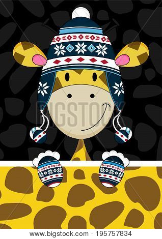 Cute Cartoon Giraffe wearing Wool Hat and Gloves