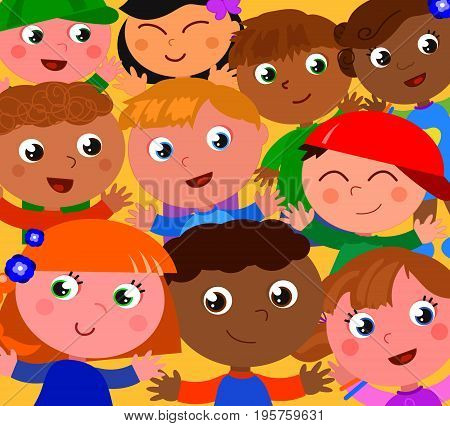 Smiling exultant kids from different part of the world. Cartoon vector illustration