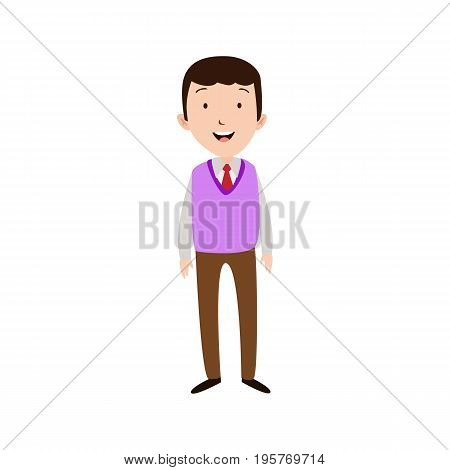 Flat style modern business Employees in purpple blazer clothes. Vector icon set. Smile Men lifestyle icon.
