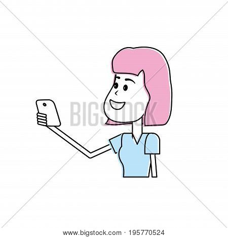 beauty woman with hairstyle and smartphone in the hand vector illustrtaion