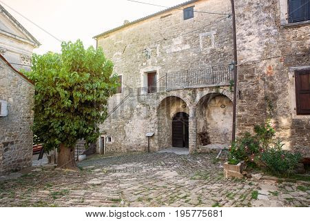 View of Typical courtyard in Groznjan Istria. Croatia