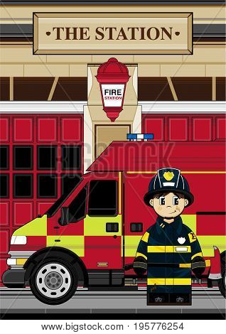 Cute Fireman & Truck Scene
