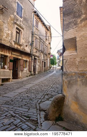 View of typical Groznjan alley Istria. Croatia