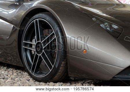 MOSCOW RUSSIA - JUNE 4 2017: Russian supercar Marussia of the Moscow museum of retro cars