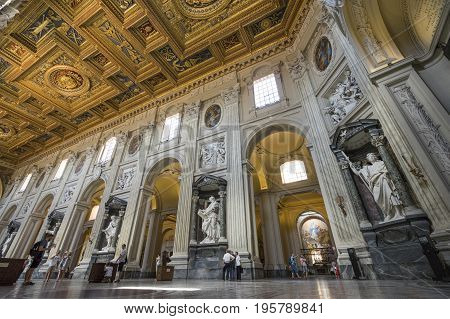 Basilica di San Giovanni in Laterano. Papal Archbasilica of St. John Lateran. Ceiling with gold details. Italy. Rome. June 2017