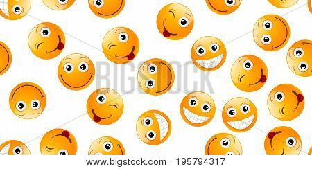 Seamless backgropund of yellow emoticons on white background. Vector illustration