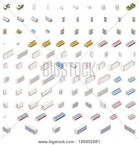Equipment for grocery supermarket isometric icon set vector graphic illustration