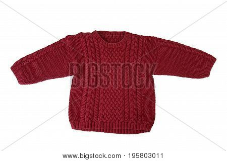 wool childrens Sweater with textured pattern. Isolated on white background. Sweater for children