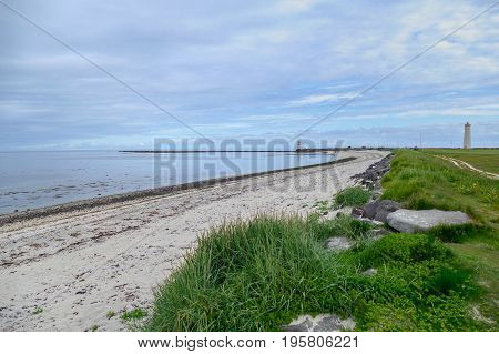 White Lighthouse In Gardur Iin Iceland