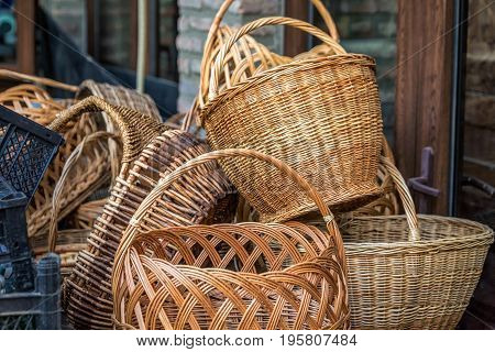Vintage weave wicker basket at kaheti wine region, Georgia.